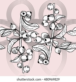 apple tree branch. black and white seamless vector pattern