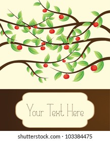 Apple tree branch with red apples, template