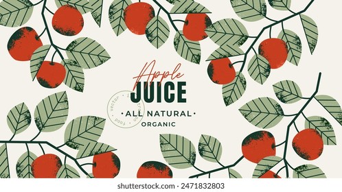 Apple tree branches. Horizontal floral composition with apples. Vector illustration