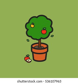 Apple tree in a clay pot Minimalistic Flat Line Color Stroke Icon Pictogram Illustration