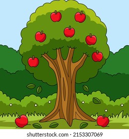 Apple Tree Colored Cartoon Farm Illustration