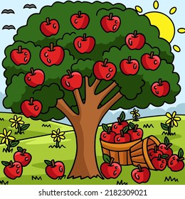 Apple Tree Colored Cartoon Illustration