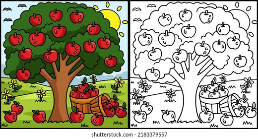 Apple Tree Coloring Page Colored Illustration