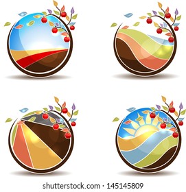 Apple tree concept. Beautiful colorful landscape illustrations. Isolated on a white background.