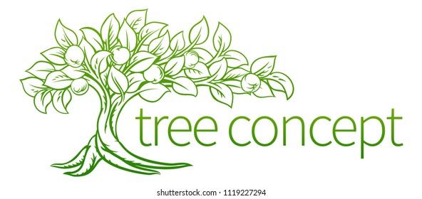 An apple tree concept icon illustration with roots