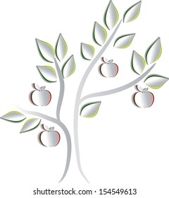 Apple tree. Creative paper design.  Beautiful apple tree with leafs and apples.