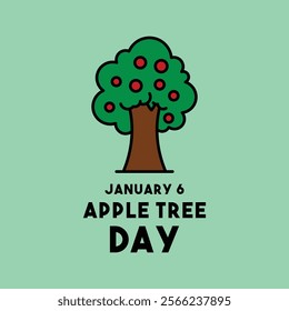 Apple Tree Day. January 6. Green background. Apple tree icon. Eps 10.