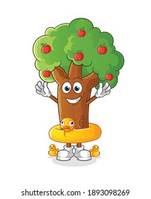 Apple tree with duck buoy cartoon. cartoon mascot vector