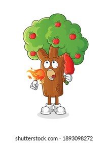 Apple tree eat hot chilie mascot. cartoon vector