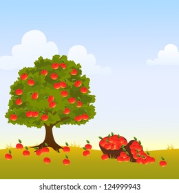 Apple tree with empty space vector illustration