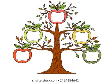 An apple tree as a family tree. Genealogical tree.Freehand drawing. Doodle. Hand Drawn. Outline.