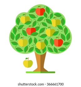 Apple tree. Flat design. Vector illustration.