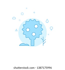 Apple Tree Flat Vector Icon. Garden Tree Illustration. Light Flat Style. Blue Monochrome Design. Editable Stroke. Adjust Line Weight.