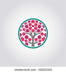Apple tree - flora emblem, app symbol, design element, vector illustration, symmetric composition