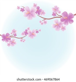 Apple tree flowers. Branches of sakura with Purple flowers isolated on Light Blue color background. Cherry blossom branches. Vector