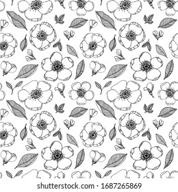 Apple tree flowers leaves vector pattern