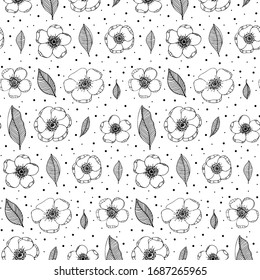 Apple tree flowers leaves vector pattern