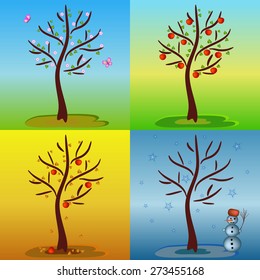 Four Seasons Tree Contain Spring Summer Stock Vector (Royalty Free ...