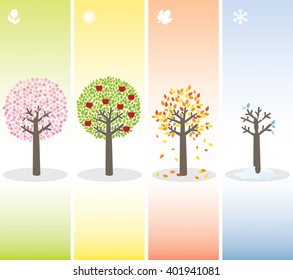 apple tree in four seasons. tree vector.