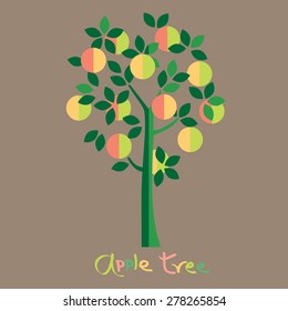 Apple tree. Fresh apple vector illustration. 