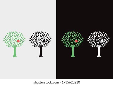 Árbol de manzana del jardín del Edén, ilustración vectorial, diseño plano simple