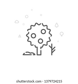 Apple Tree, Garden Tree Vector Line Icon. Garden Tree Symbol, Pictogram, Sign. Light Abstract Geometric Background. Editable Stroke. Adjust Line Weight. Design with Pixel Perfection.