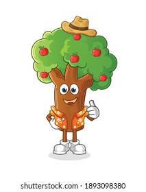 Apple tree go on vacation character. cartoon mascot vector