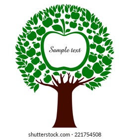 apple tree with green apples isolated on White background. Vector illustration 
