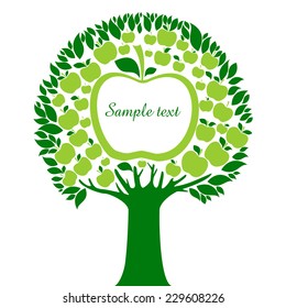 apple tree with green apples isolated on White background. Vector illustration 