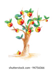 Apple Tree hand drawn