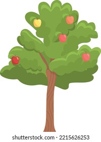 Apple tree with hanging fruits. Cartoon garden plant