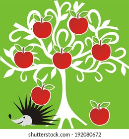 Apple tree and hedgehog vector illustration