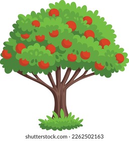 Apple tree icon. Cartoon red fruit plant