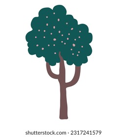 Apple tree icon in doodle cartoon style isolated on white. Forest hand drawn design element vector, naive drawing.