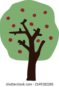 Apple tree tree icon for kids design. Fruit tree in summer. autumn orchard. Cute organic fruit. Magical yummy. Hand drawn nice illustration. Freehand сlip art with garden harvest for of baby landscape