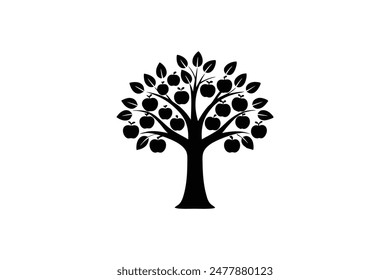 Apple Tree icon Modern Logo linocut vector illustration