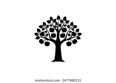 Apple Tree icon Modern Logo linocut vector illustration