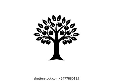 Apple Tree icon Modern Logo linocut vector illustration