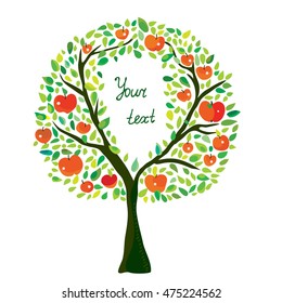 Apple tree illustration with frame, vector graphic hand drawn design