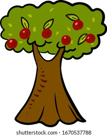 Árbol de manzanas, ilustración, vector sobre fondo blanco.