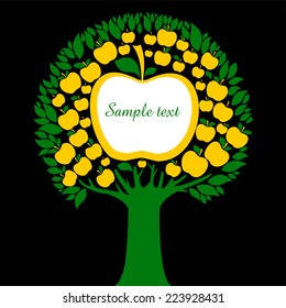 Apple tree isolated on black background. Vector illustration
