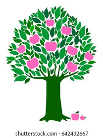 Apple tree isolated on White background. Vector illustration
