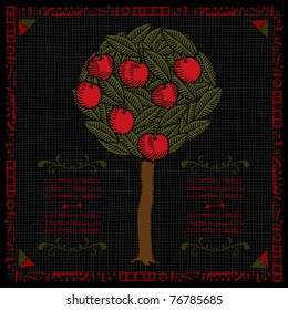 apple tree label woodcut