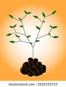 An apple tree with leaves on a hill. A branching tree with green leaves. The tree is growing on a hill. Vector illustration EPS10.