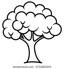 Arte de la línea del árbol de manzana con la silueta lisa del dosel, colores planos