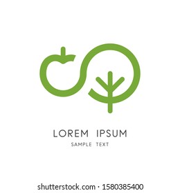 Apple Tree Logo - Green Plant And Fruit Symbol. Organic And Natural Food, Garden And Orchard Vector Icon.