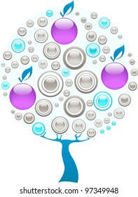 Apple tree made of purple, blue and grey gems