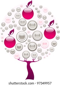 Apple tree made of purple and grey gems