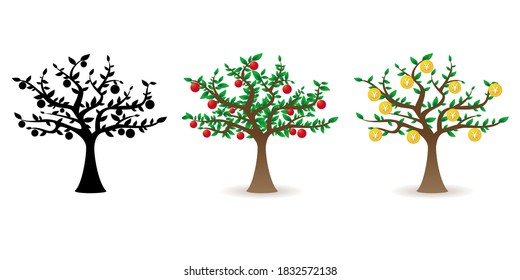 Árbol de manzanas Dinero, imagen de cosecha de activos Ilustración vectorial