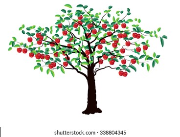 Apple Tree On White Background ,Vector Illustration